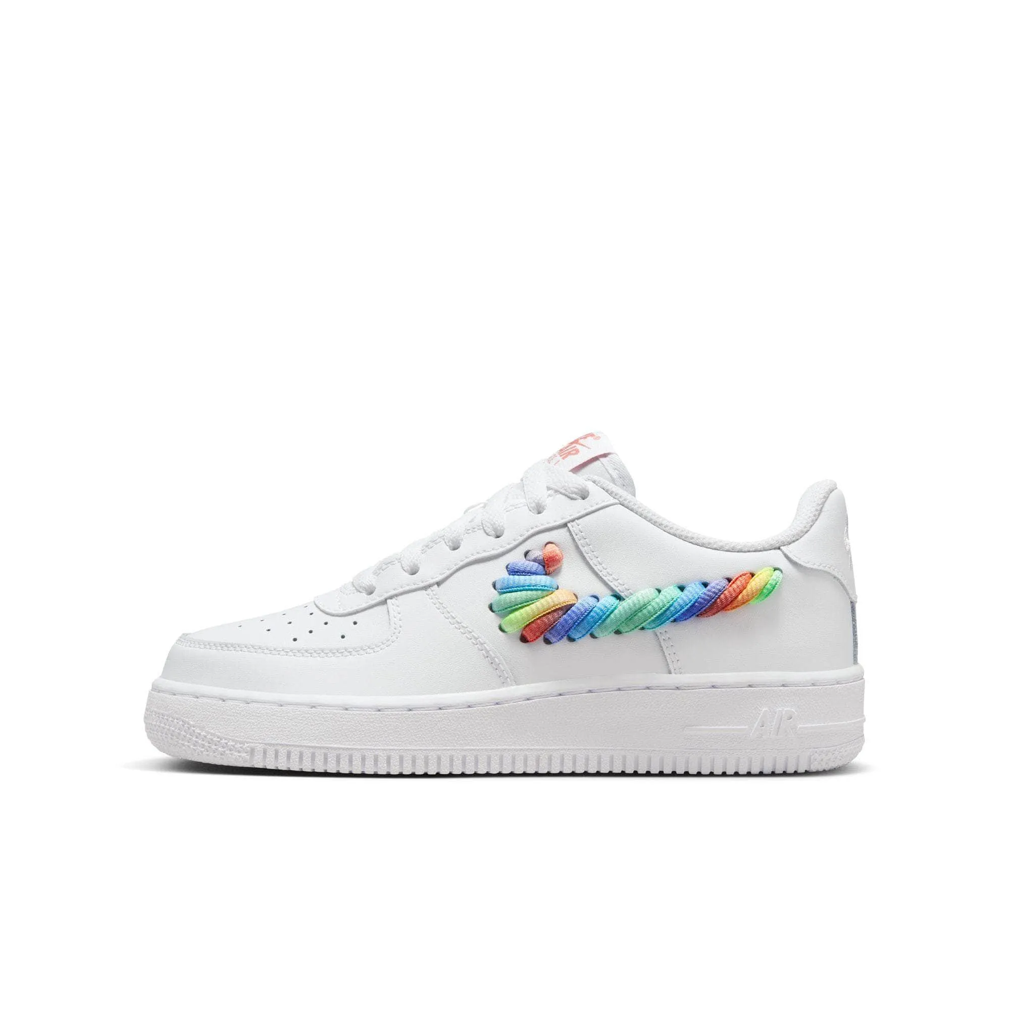 Nike Air Force 1 Low "White Rainbow Lace Swoosh" - Boy's Grade School