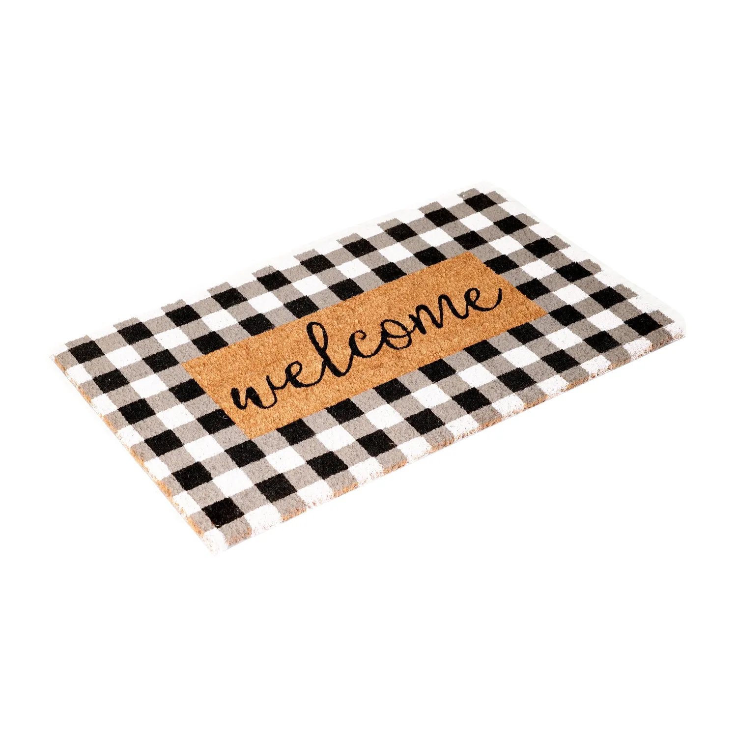 OnlyMat Chequered Plaid Border Printed Natural Coir Welcome Entrance Door Mat