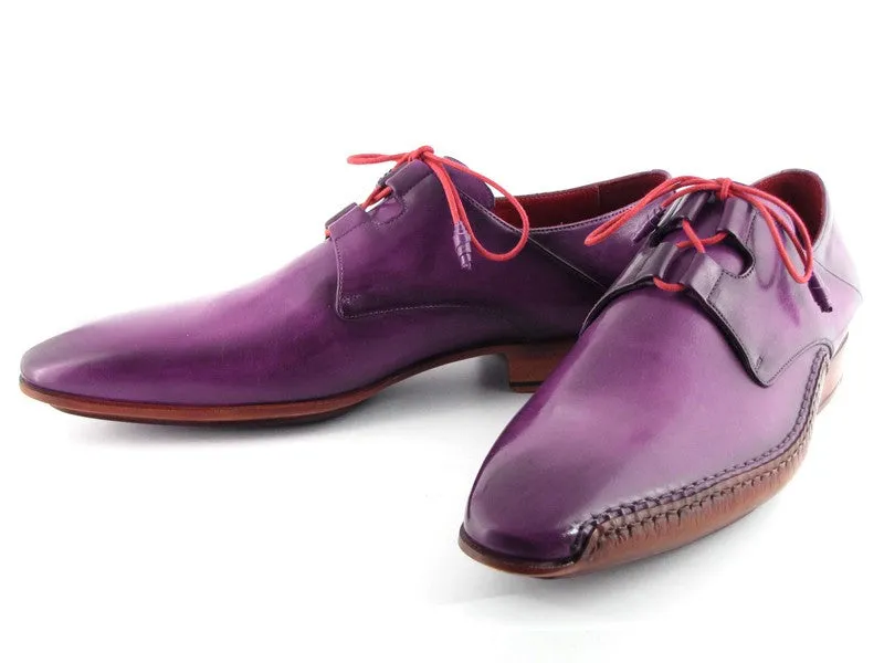 Paul Parkman Men's Ghillie Lacing Side Handsewn Dress Shoes - Purple Leather Upper And Leather Sole