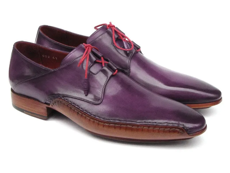 Paul Parkman Men's Ghillie Lacing Side Handsewn Dress Shoes - Purple Leather Upper And Leather Sole