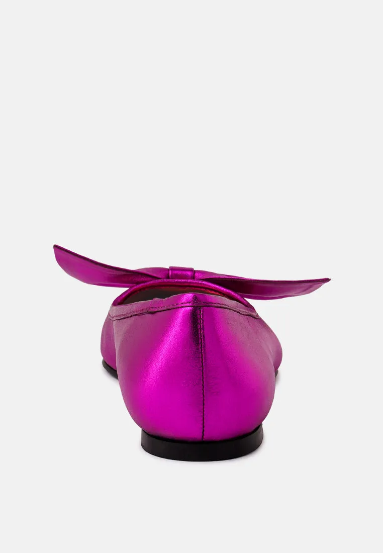 PIE-TRIBE Metallic Bow Ballerinas in Fuchsia