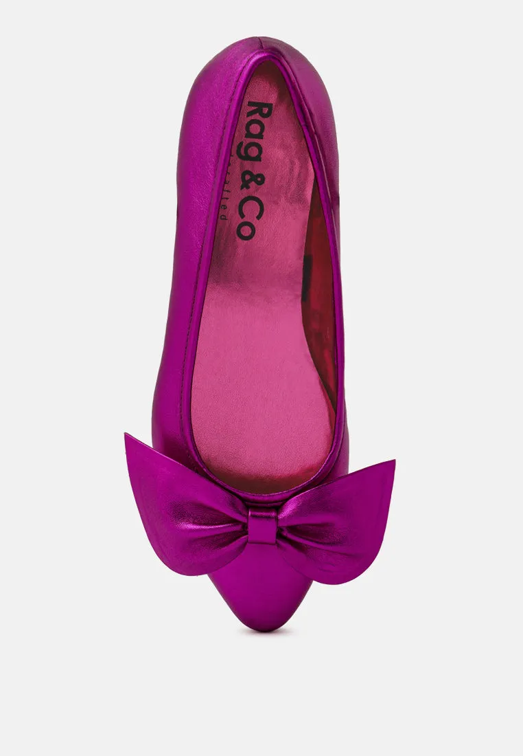 PIE-TRIBE Metallic Bow Ballerinas in Fuchsia