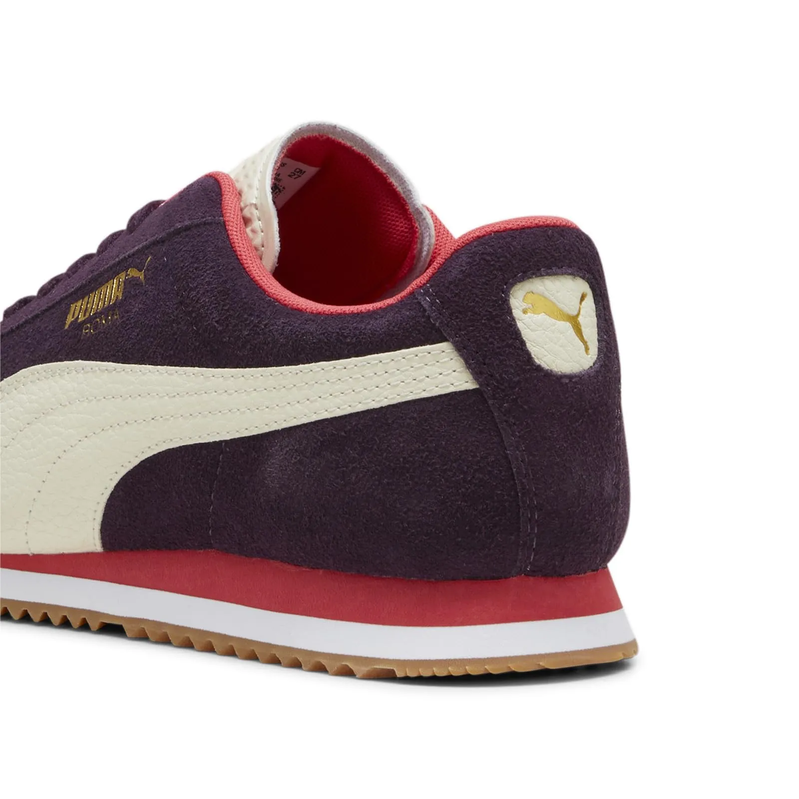 PUMA Men's Roma Suede Sneaker, Midnight Plum/Alpine Snow/Gum