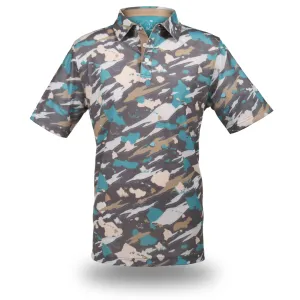 "Island Flow Camo" - OGA Men's Polo - Teal / Sand