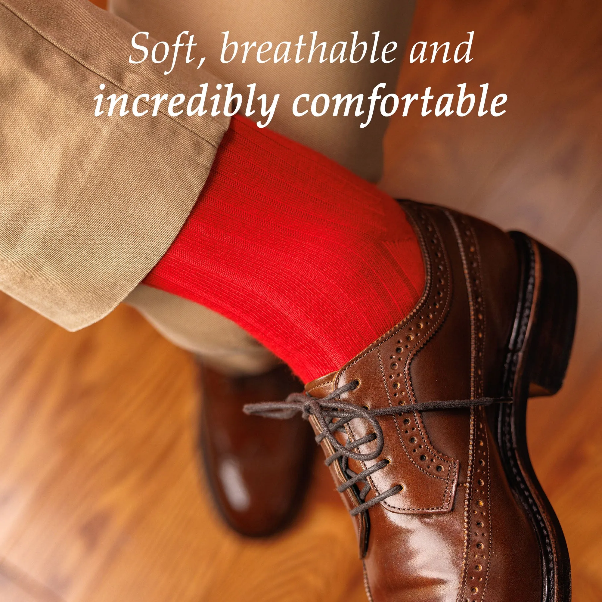 Red Cotton Over the Calf Dress Socks