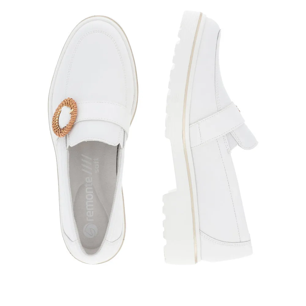 Remonte D1H00-80 Ladies White Leather Slip On Loafers