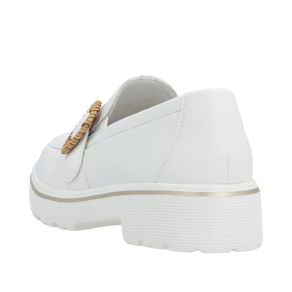 Remonte D1H00-80 Ladies White Leather Slip On Loafers