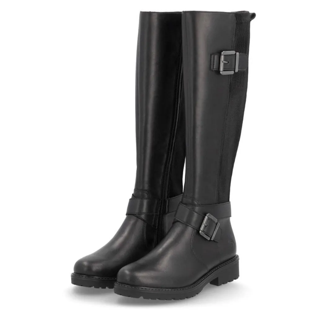 Remonte X Liz Hurley R6593-00 Odeon Black Leather Knee High Long Boots