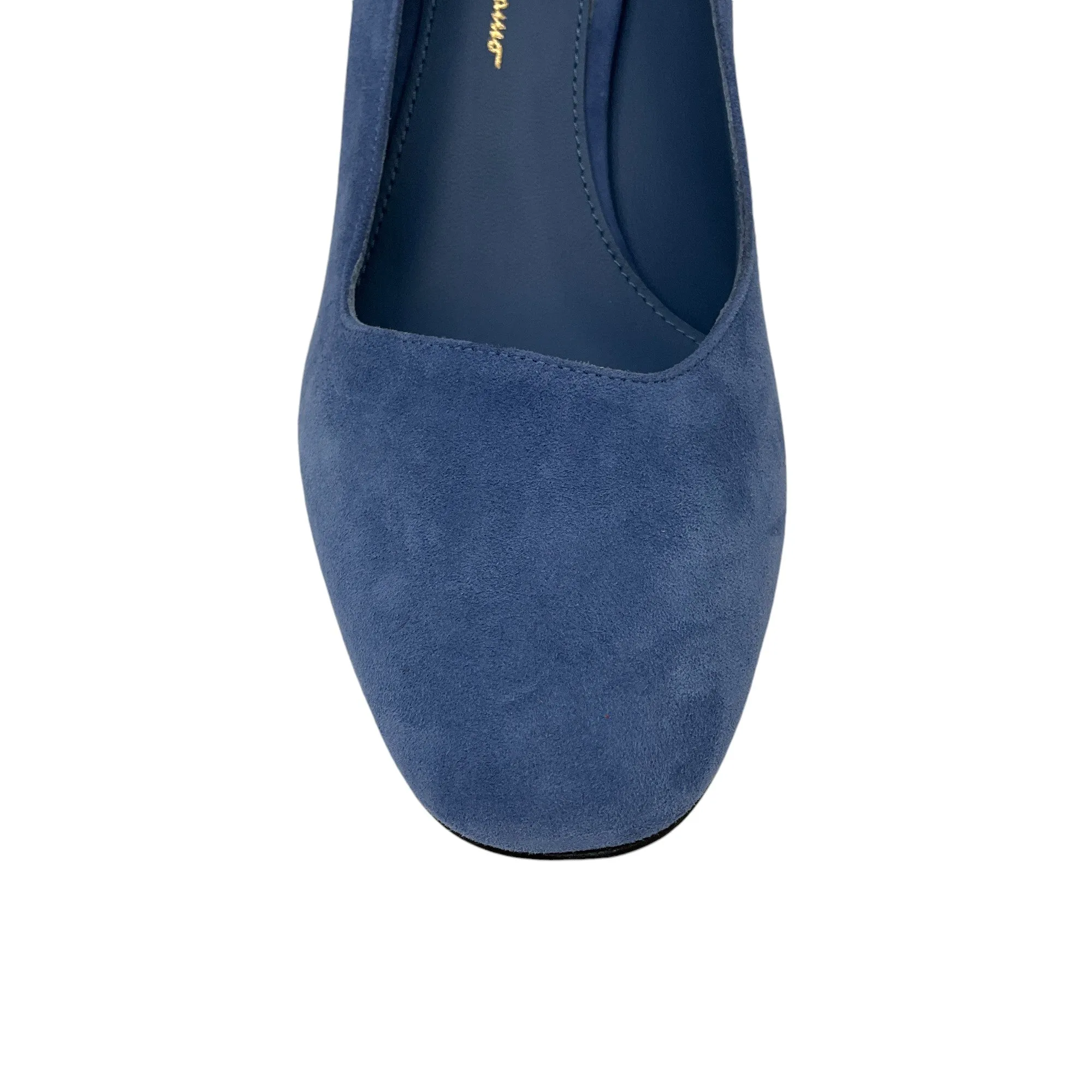 Salvatore Ferragamo Blue Round Toe Suede Pumps