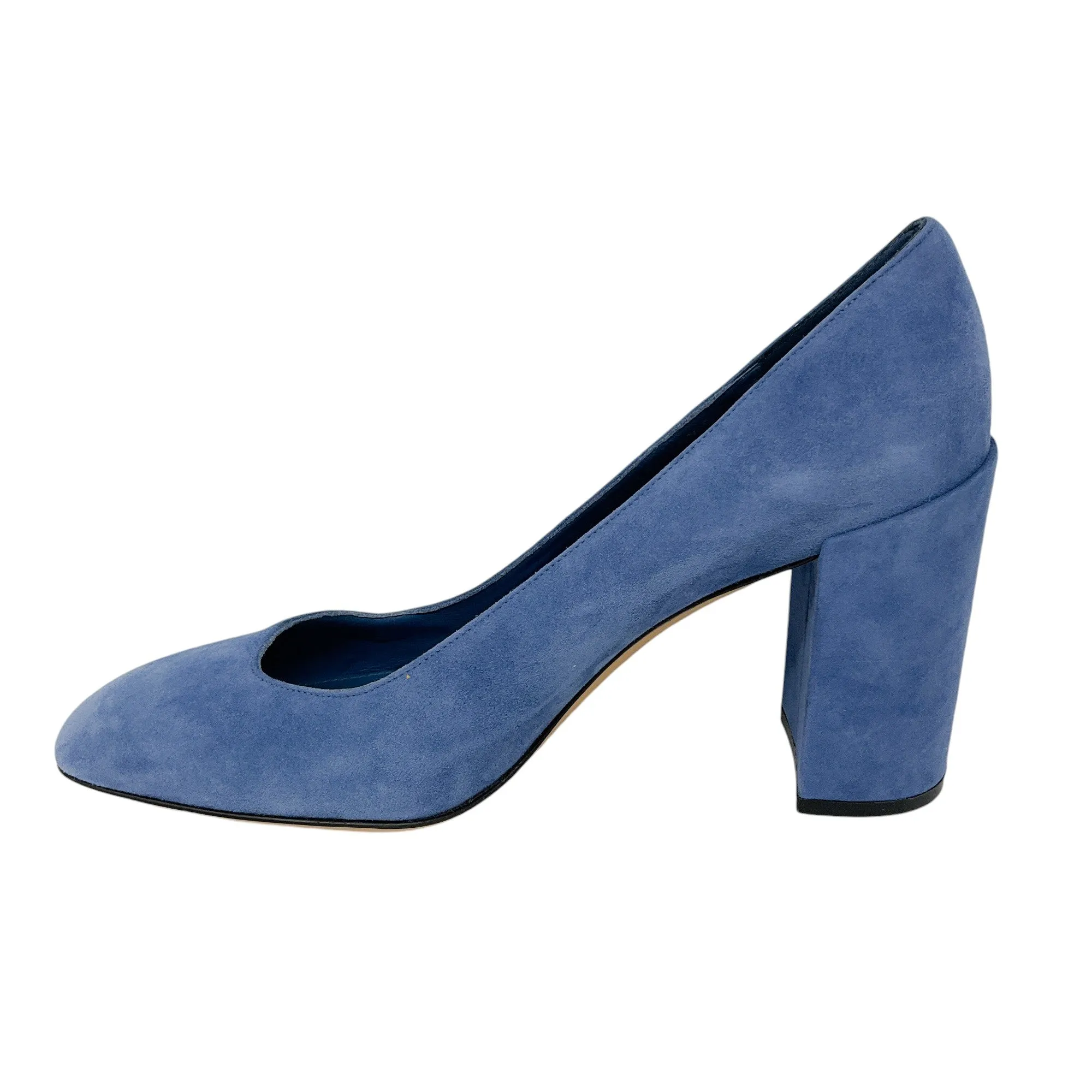 Salvatore Ferragamo Blue Round Toe Suede Pumps