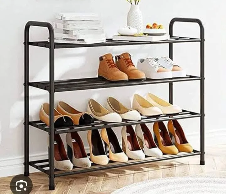 Shoe and Boot Storage Rack, 4 Tier with Shelf, Black