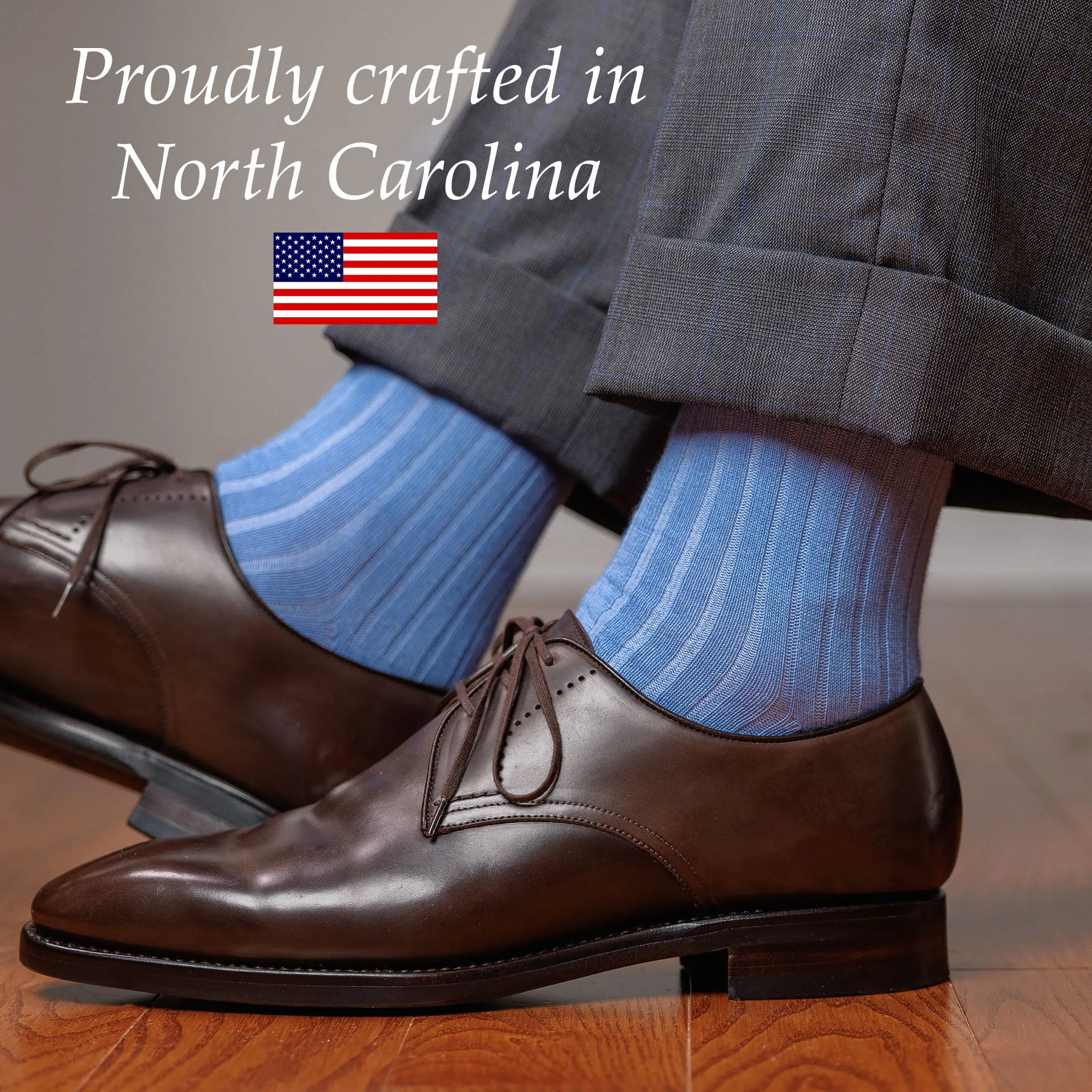 Sky Blue Cotton Over the Calf Dress Socks