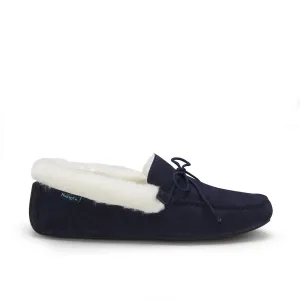 Slippers, sheepskin, navy blue suede