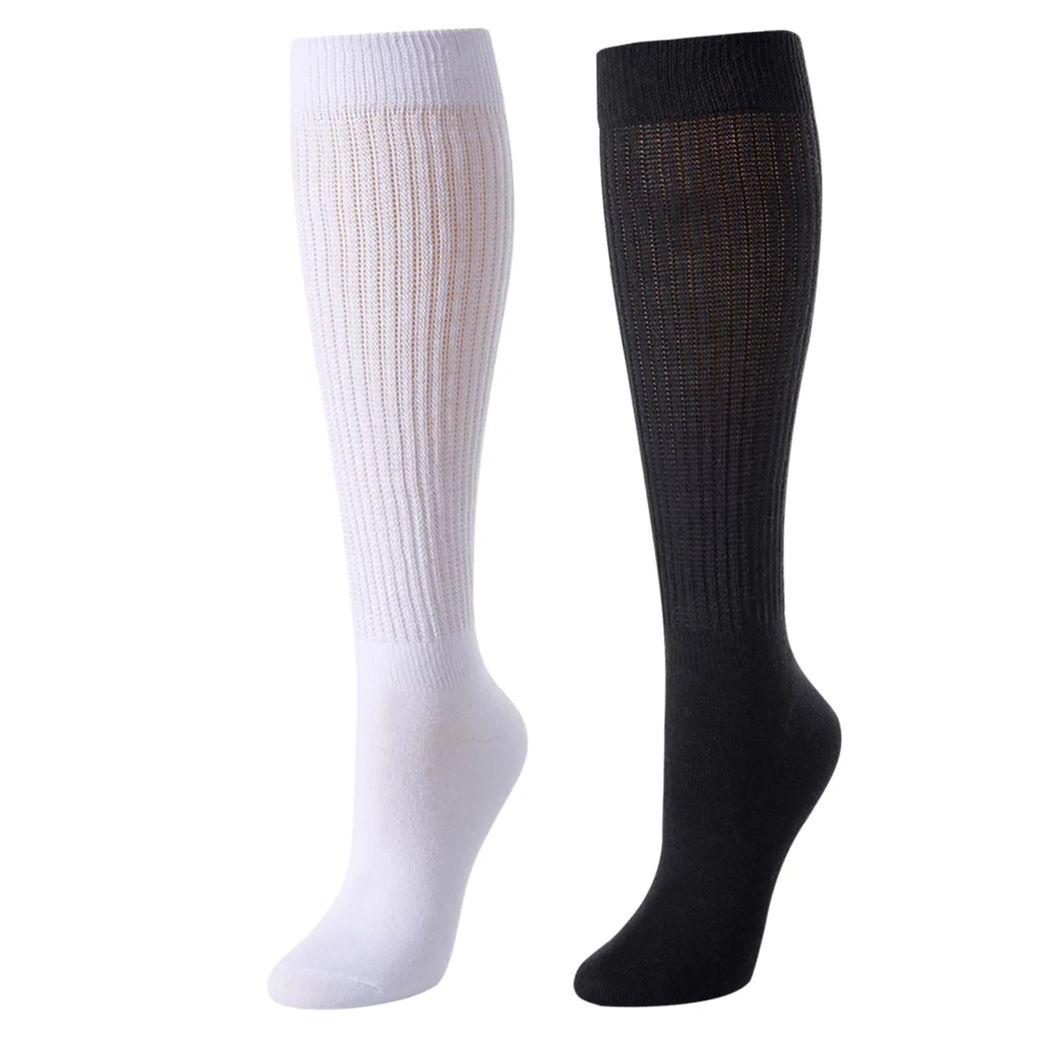 Slouch Socks for Women Girls - Scrunch Socks for Women Pack, Long High Tube High Socks White Black 2 Pairs