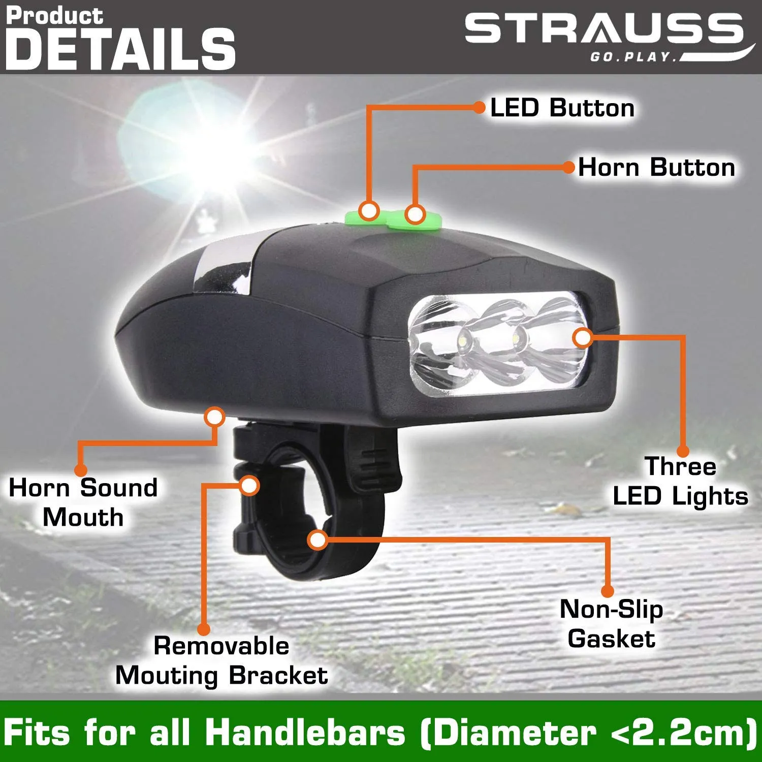 Strauss Bicycle Headlight & Taillight, (Multicolor) Headlight, (Black/Green)