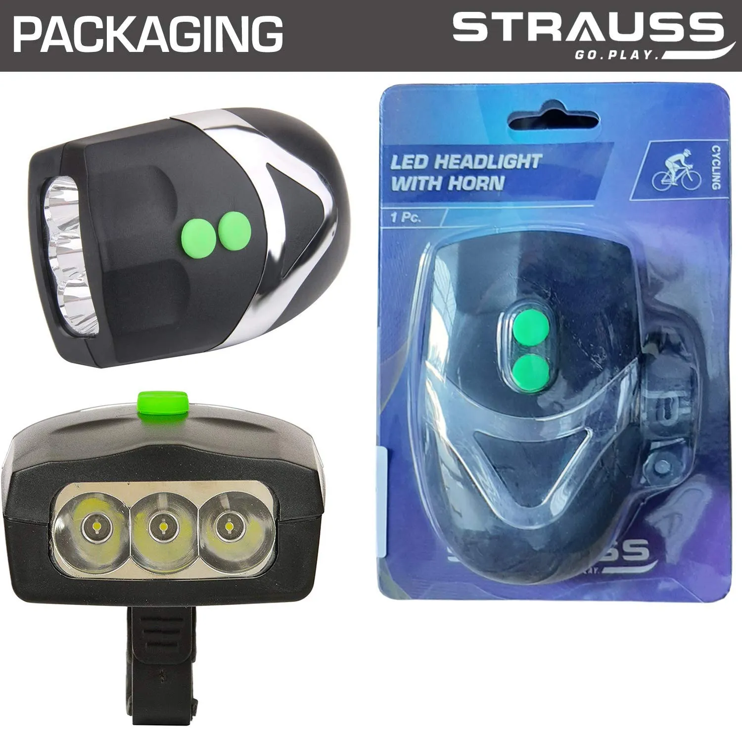 Strauss Bicycle Headlight & Taillight, (Multicolor) Headlight, (Black/Green)