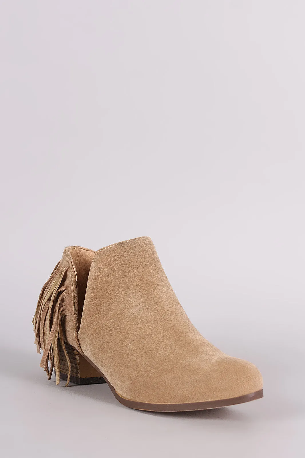 Suede Back Fringe Side Cutout Booties