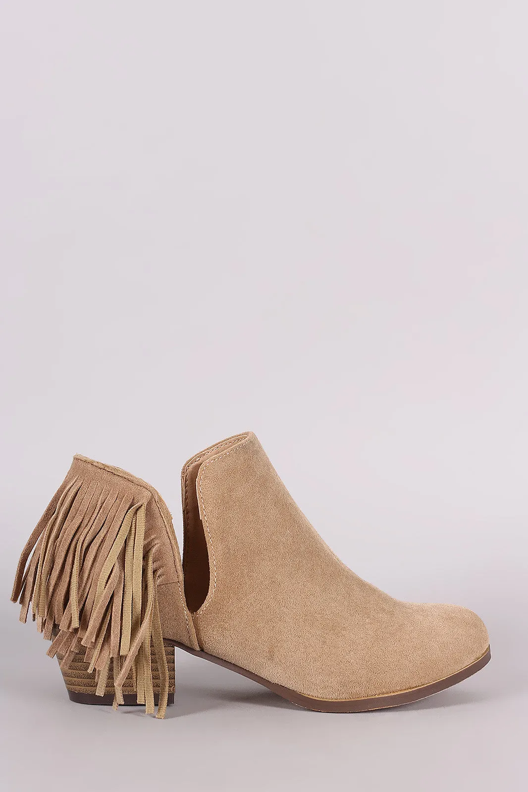 Suede Back Fringe Side Cutout Booties