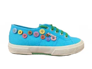 Superga scarpa sneakers da bambina 2750 COTJ buttons S003730 G24 turchese