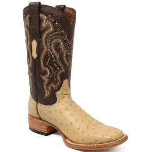 Tanner Mark Men's Genuine Full Quill Ostrich Square Toe Boots Oryx TMX200500