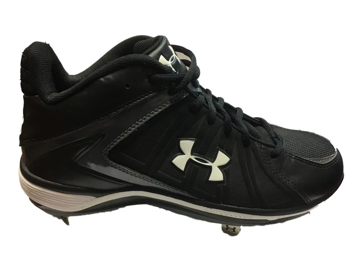 Under Armour Ignite MID ST Black & White Baseball Shoes Cleats (8.5)