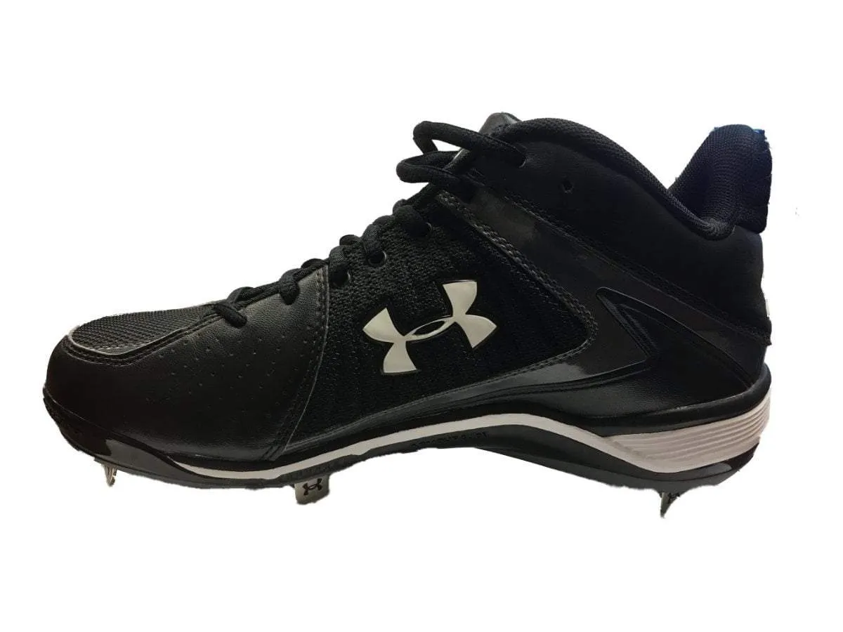 Under Armour Ignite MID ST Black & White Baseball Shoes Cleats (8.5)