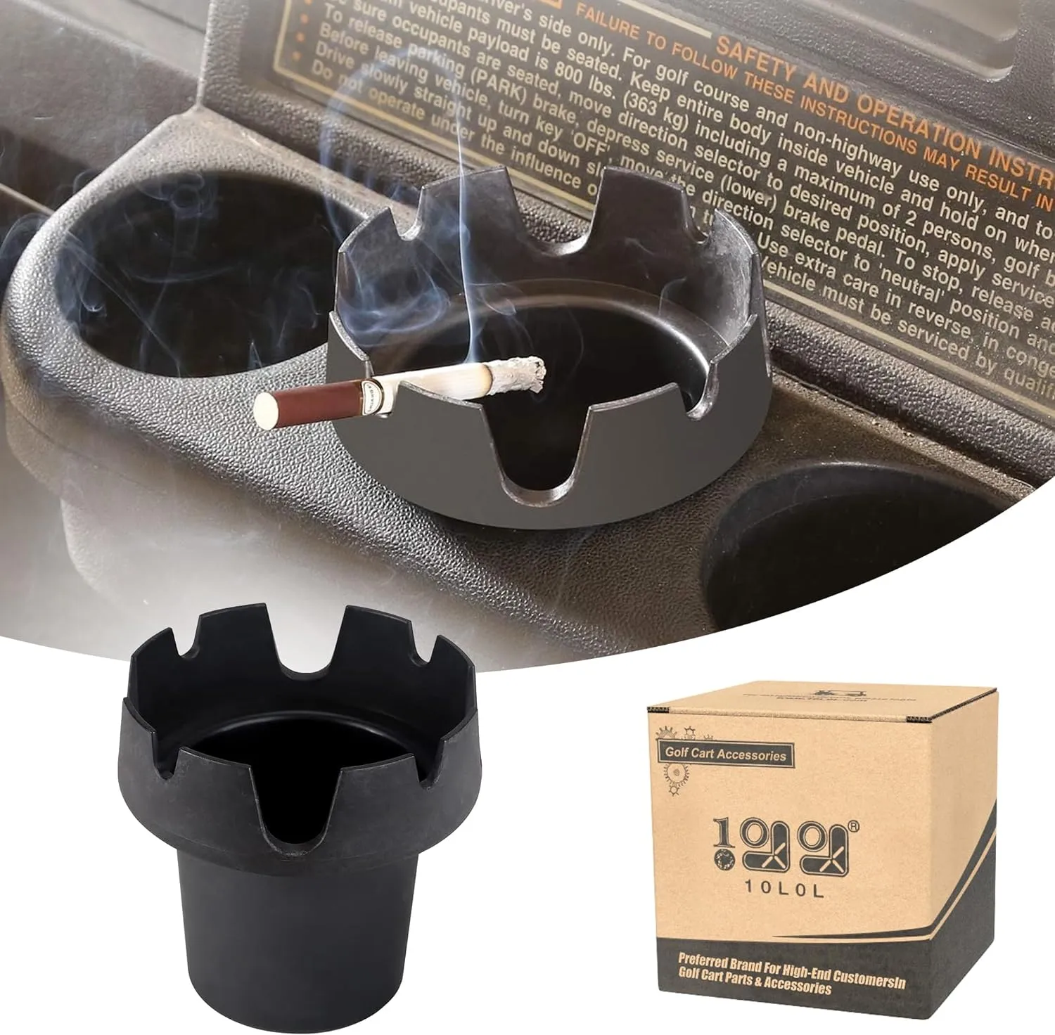 Universal Golf Cart Cup Holder Cigarette Cigar Ashtray for Golf Cart Boat RV Truck - 10L0L