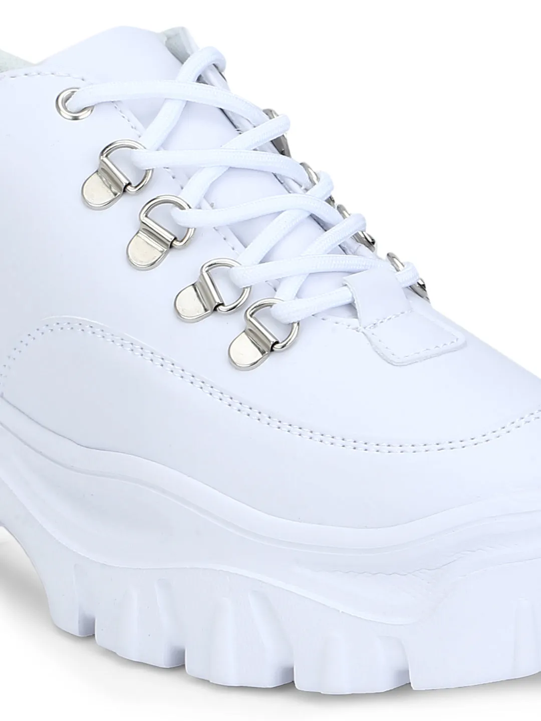 White PU Gold Detail Lace up Sneakers