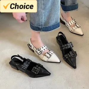 Women Flat With Shoes 2024 Designer Luxury Buckle Fashion Ladies Flats Shoes Slingback Pointed Toe Casual Female Sandals Mules