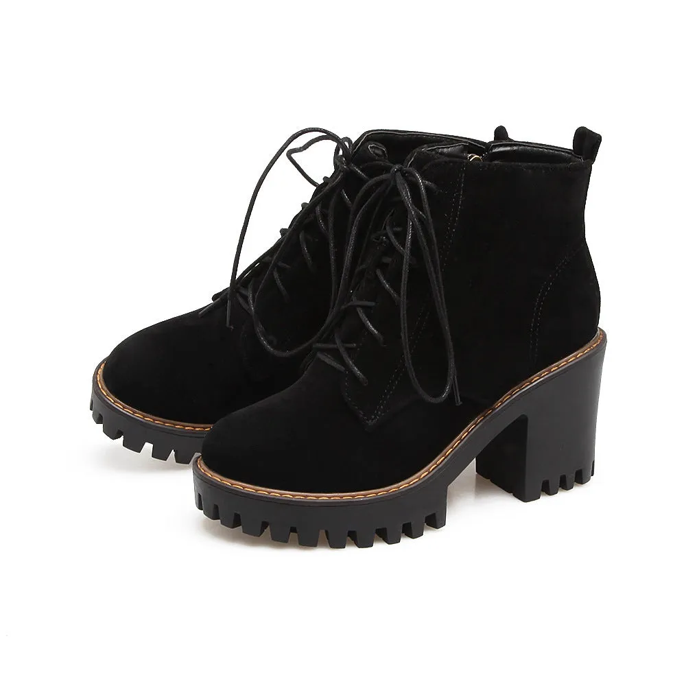 Women's chunky heels combat boots