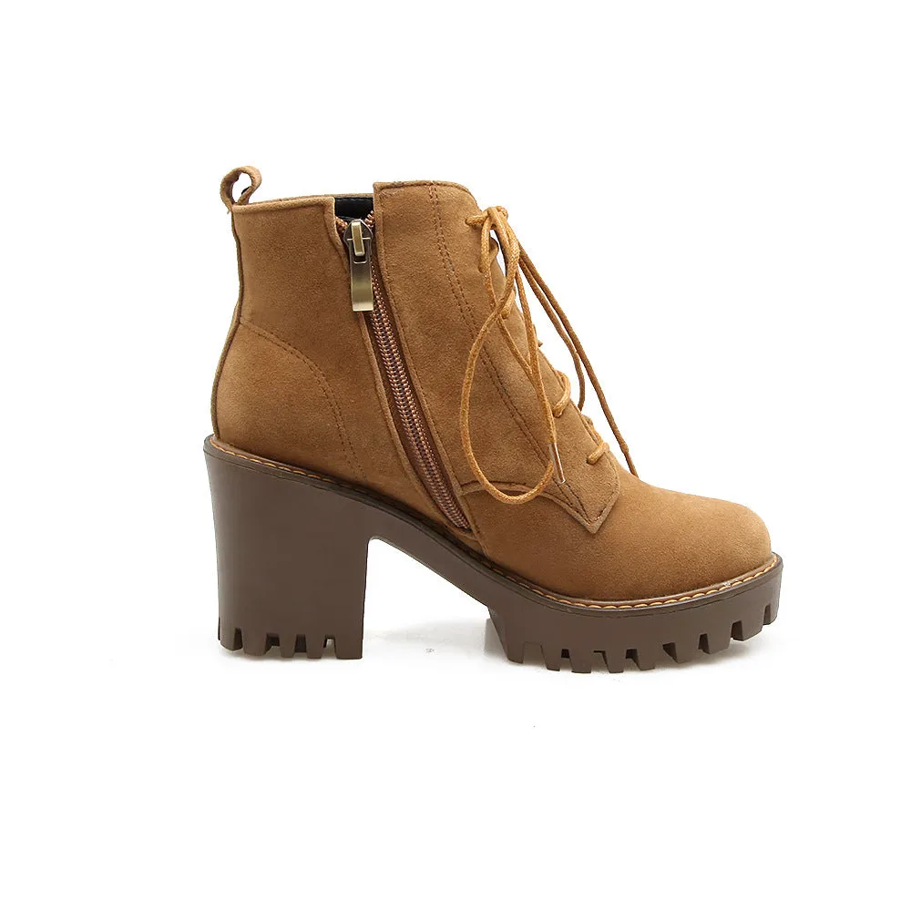 Women's chunky heels combat boots