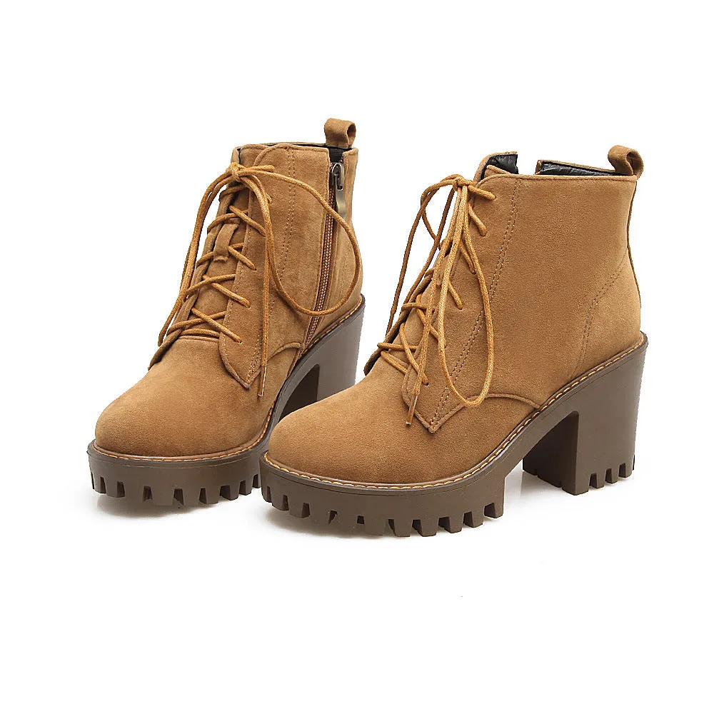 Women's chunky heels combat boots