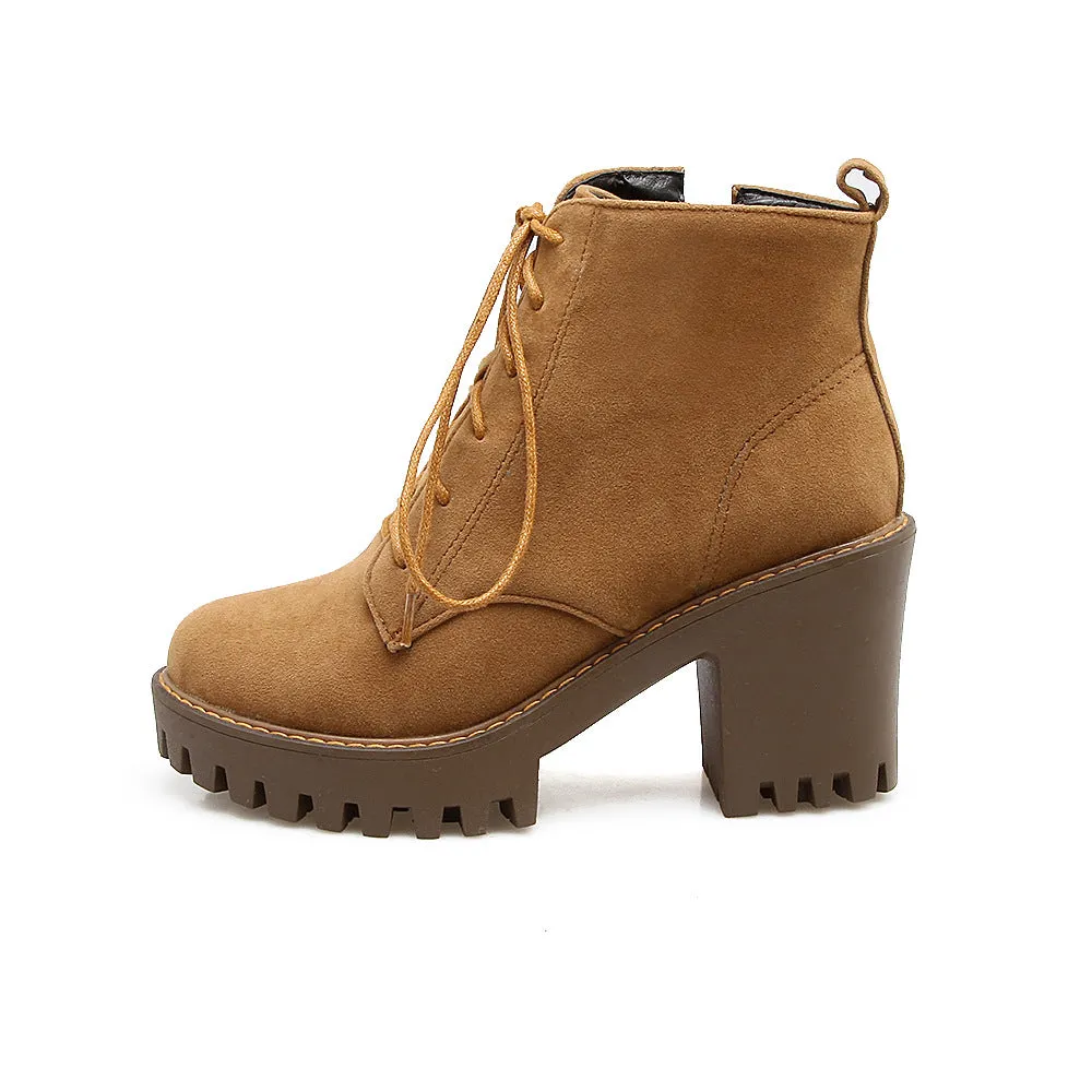 Women's chunky heels combat boots