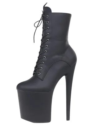 Women's Extreme High Heel Platform Boots Lace Up Sexy Black Pole Dancing Ankle Boots Side Zip 5-12