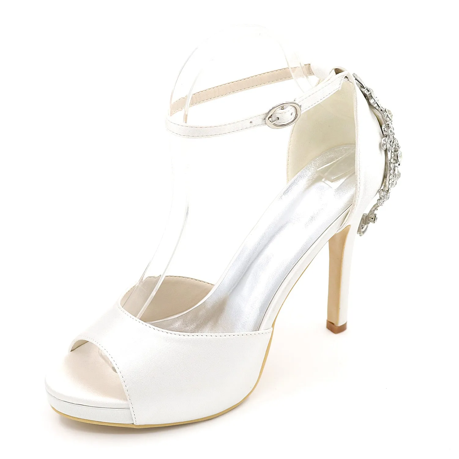 Women's Satin Stiletto Heel Platform Sandals With Rhinestone Wedding Shoes Bridal Shoes